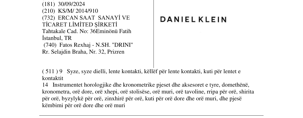 Zëri i markës DANIEL KLEIN në buletin