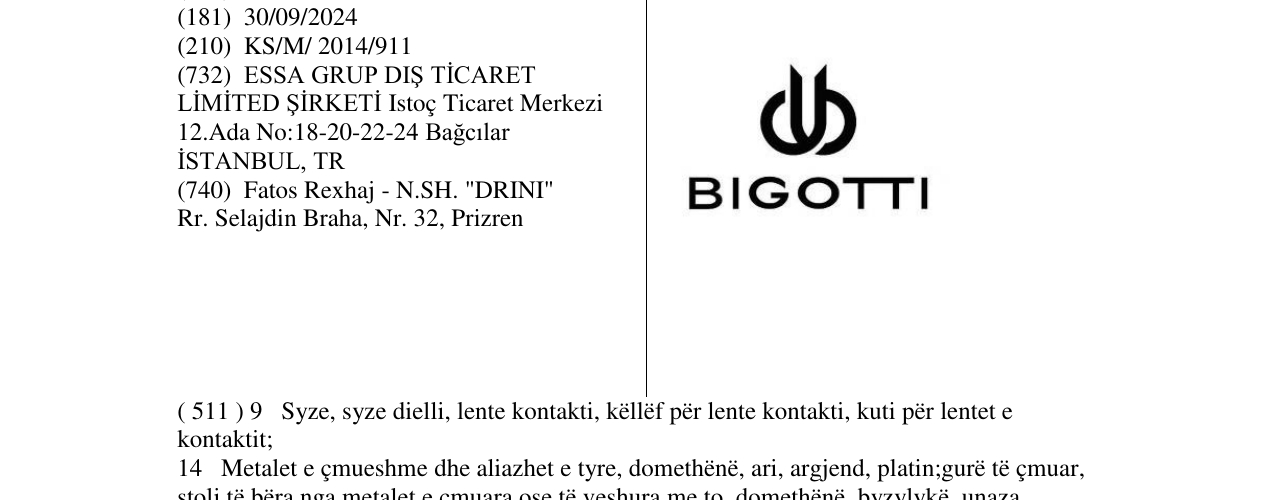 Zëri i markës BIGOTTI në buletin