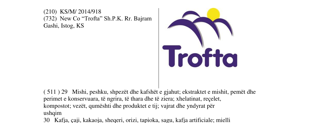 Zëri i markës Trofta në buletin