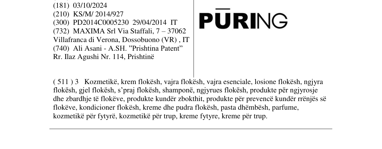 Zëri i markës PURING në buletin