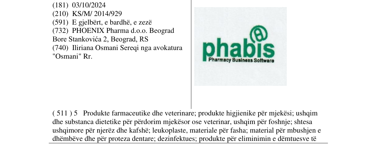 Zëri i markës phabis Pharmacy Business Software në buletin