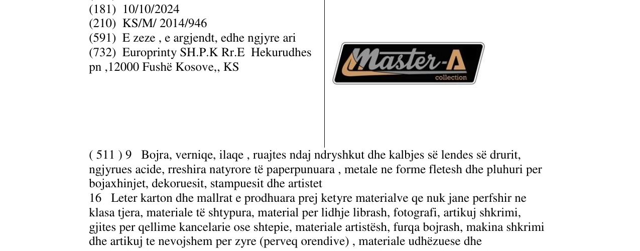 Zëri i markës Master-A në buletin