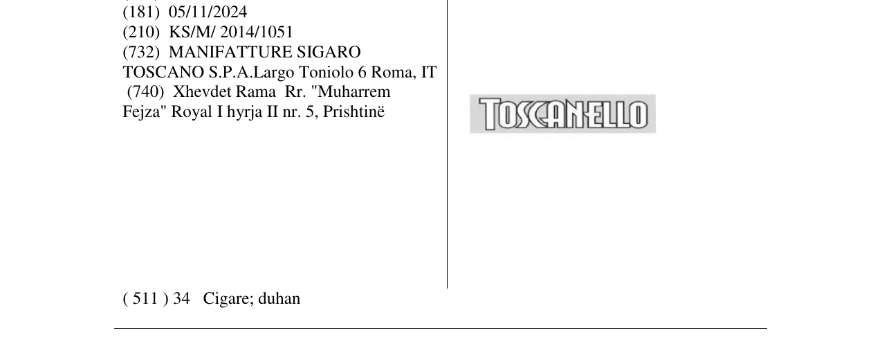Zëri i markës TOSCANELLO në buletin