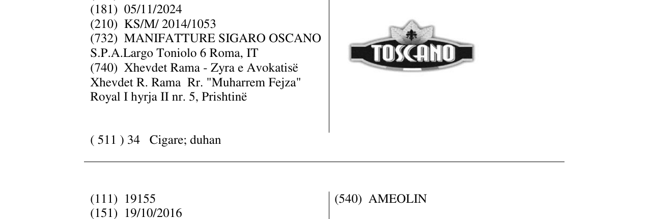 Zëri i markës TASCANO në buletin