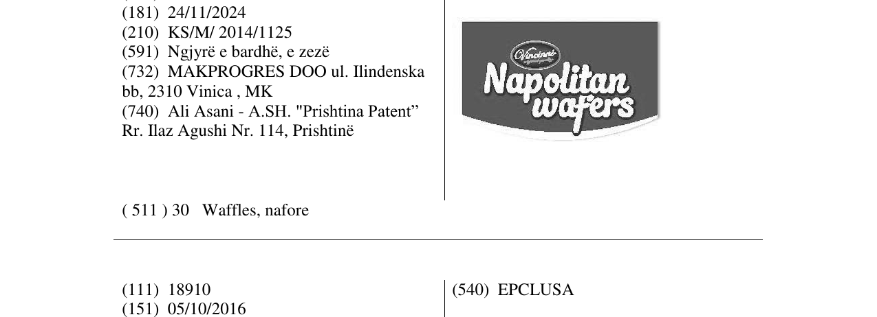 Zëri i markës Napolitan wafers në buletin