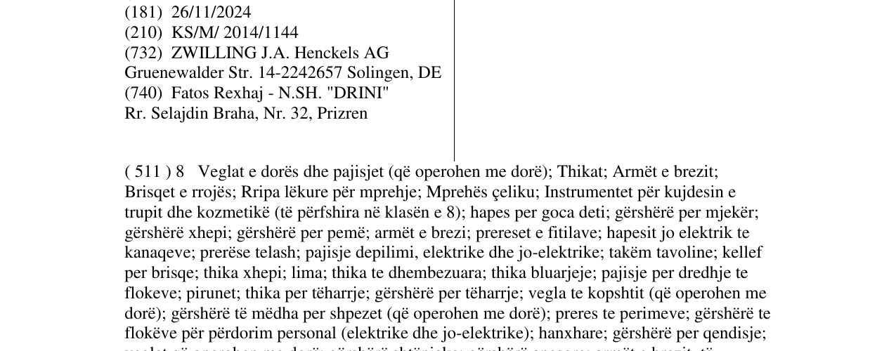 Zëri i markës ZWILLING në buletin