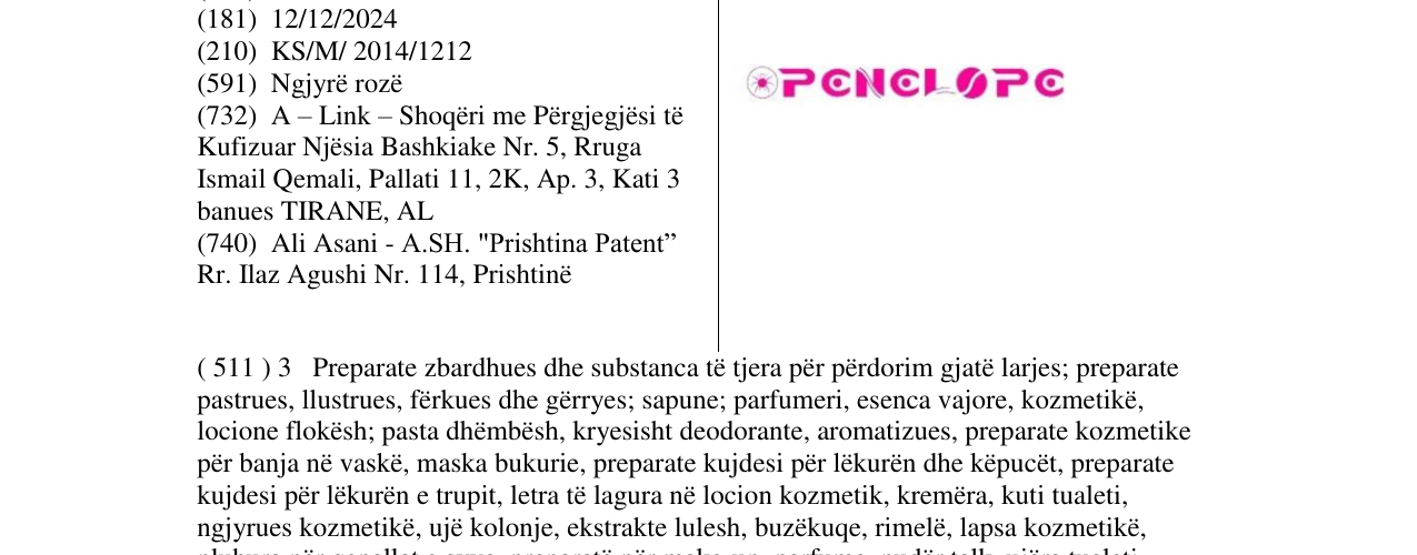 Zëri i markës PENELOPE në buletin