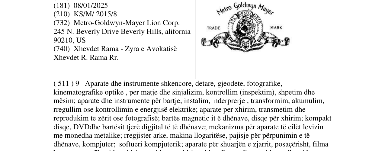 Zëri i markës Metro Goldwyn Mayer në buletin