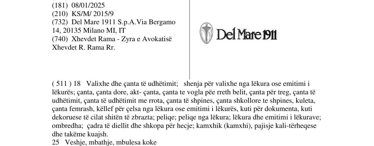 Zëri i markës Del Mare 1911 në buletin