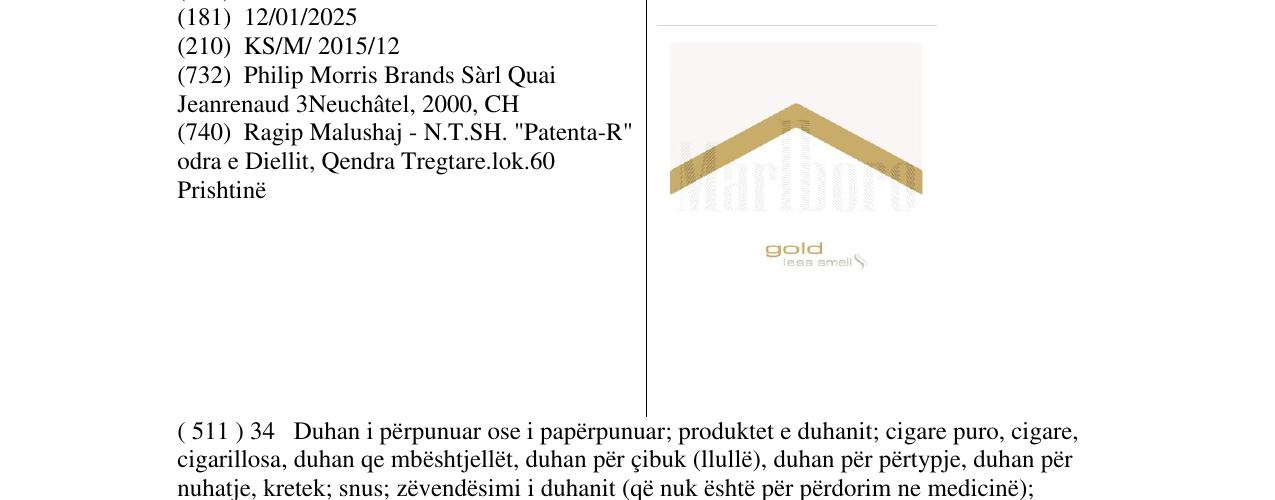 Zëri i markës Marlboro gold less smell në buletin
