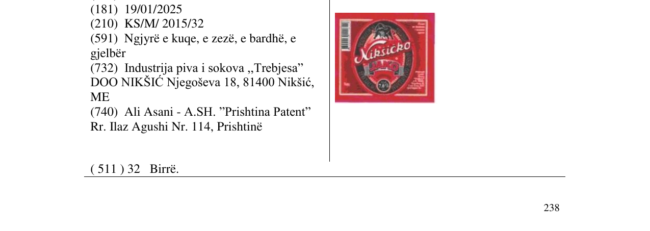 Zëri i markës Niksicka në buletin