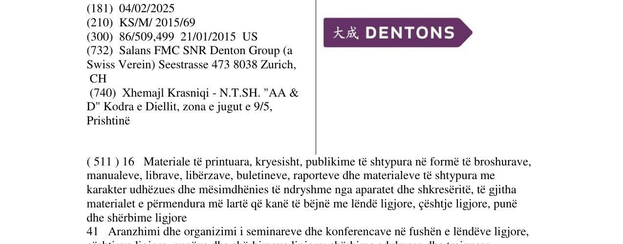 Zëri i markës DENTONS në buletin