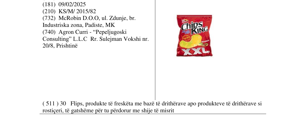 Zëri i markës Chips King XXL në buletin