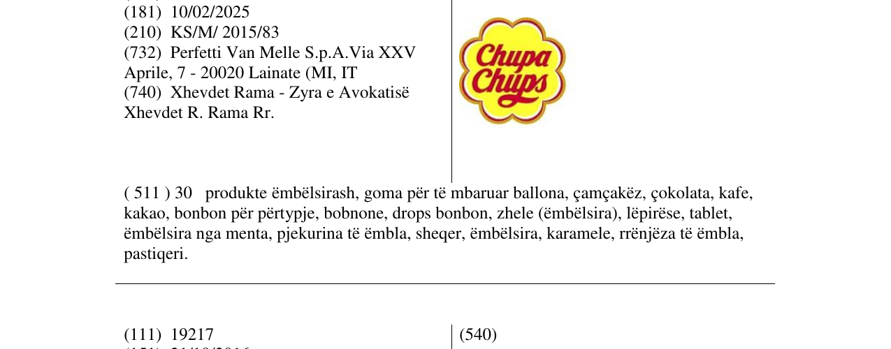 Zëri i markës chupa chups në buletin