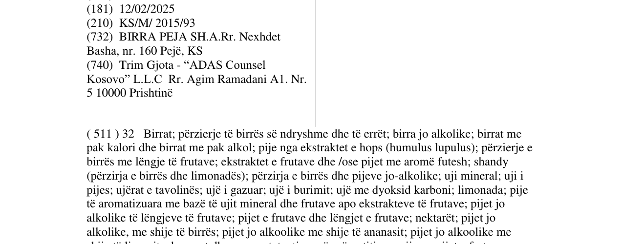 Zëri i markës Birra Peja Pilsner në buletin
