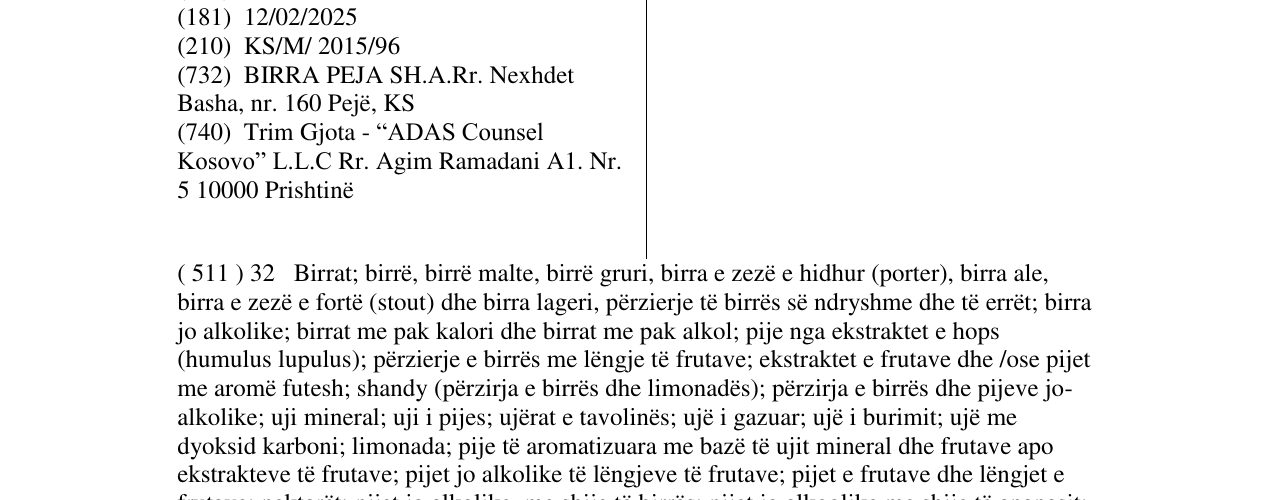 Zëri i markës Birra Peja Radler në buletin