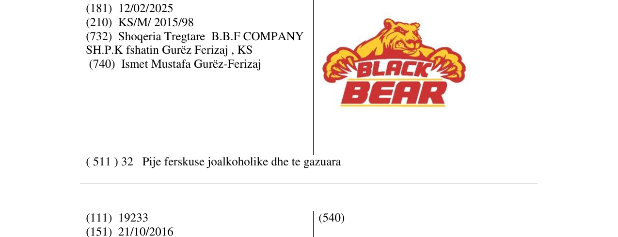 Zëri i markës BLACK BEAR në buletin