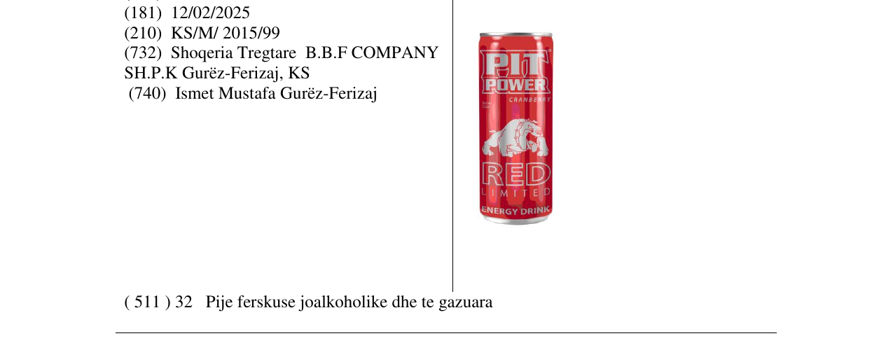 Zëri i markës PIT POWER RED në buletin