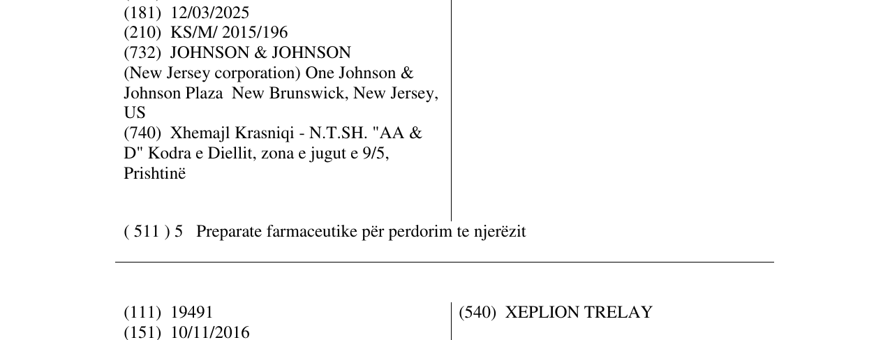 Zëri i markës XEPLION TREVICTA në buletin