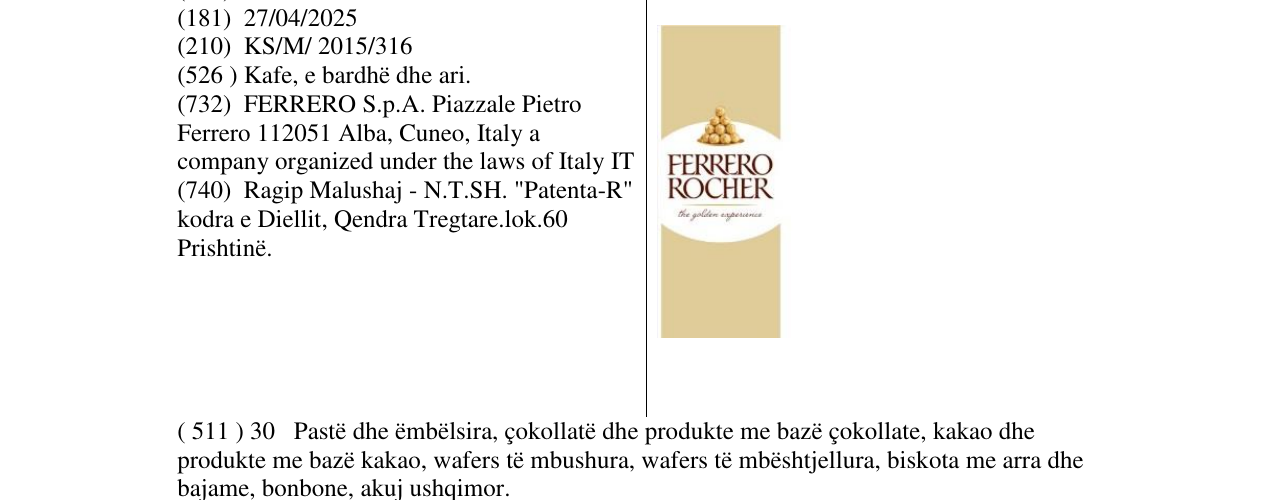 Zëri i markës FERRERO ROCHER në buletin