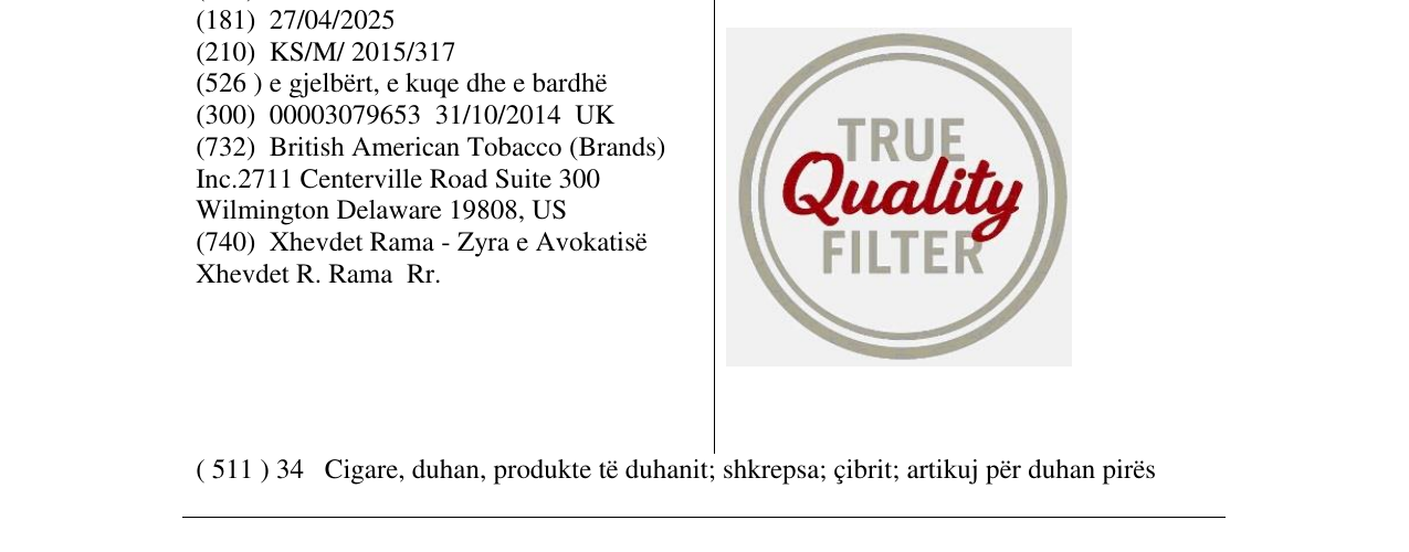 Zëri i markës TRUE Quality FILTER në buletin