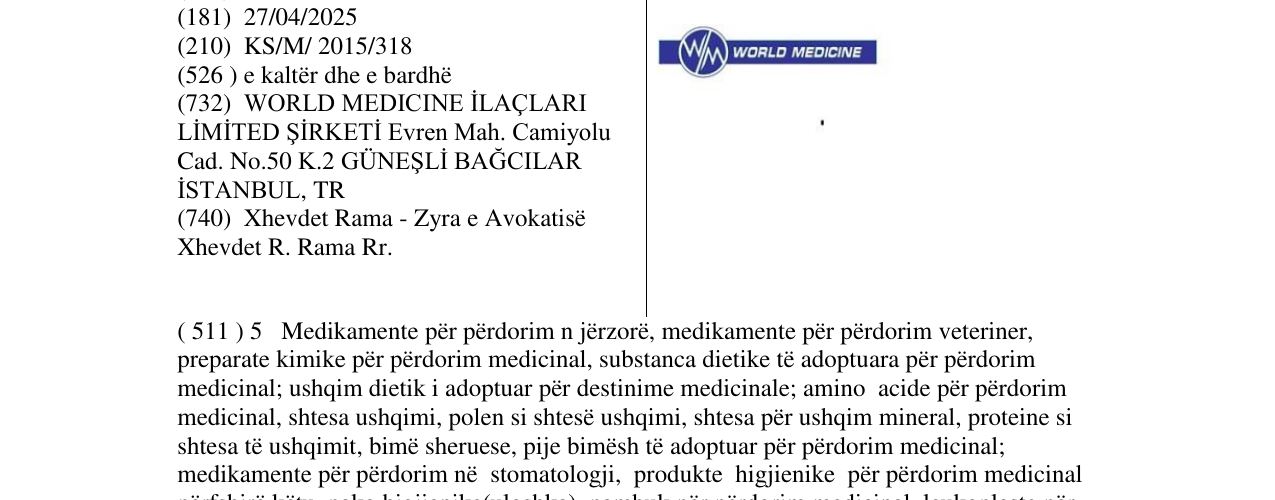 Zëri i markës WORLD MEDICINE në buletin