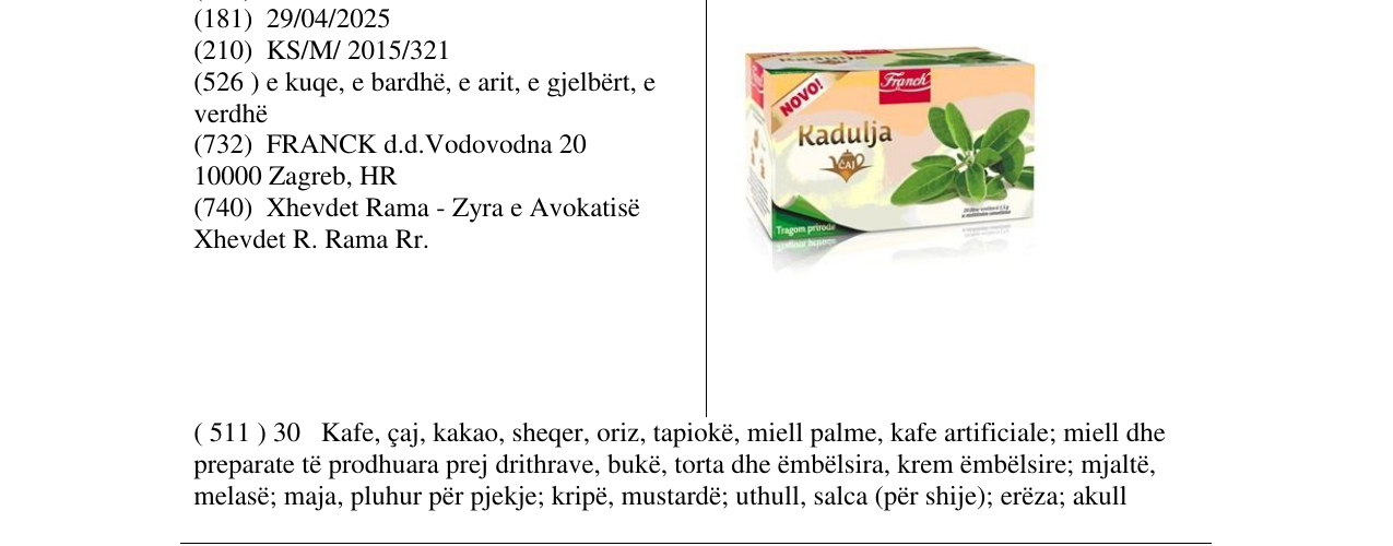 Zëri i markës Kadulja në buletin
