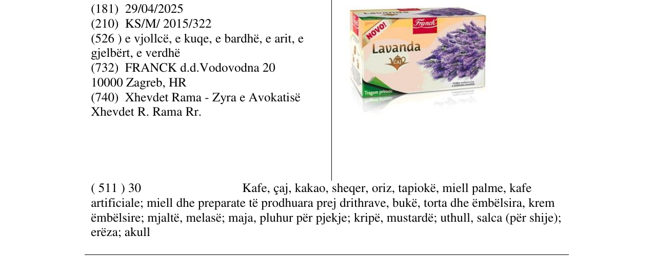 Zëri i markës Lavanda në buletin