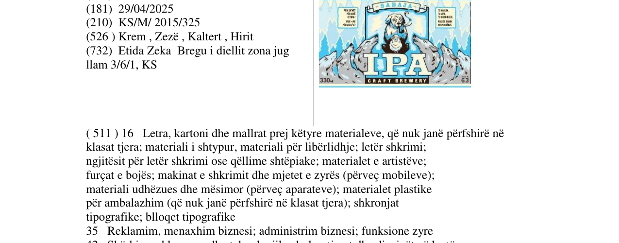 Zëri i markës SABAJA IPA në buletin