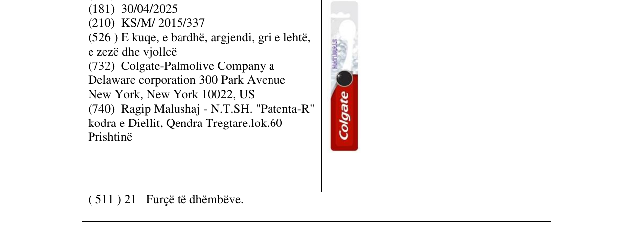 Zëri i markës Colgate Natyrals në buletin