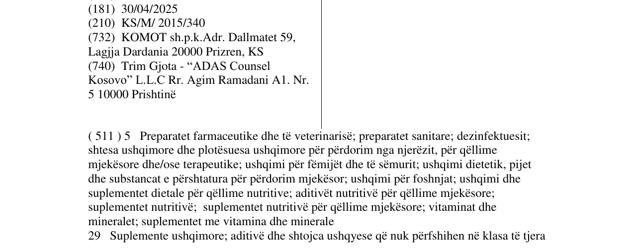 Zëri i markës PROVITRIX në buletin
