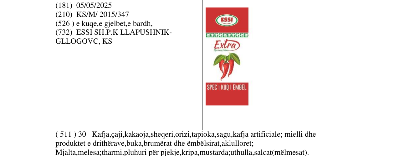 Zëri i markës Extra ESSI spec I kuq I embel në buletin