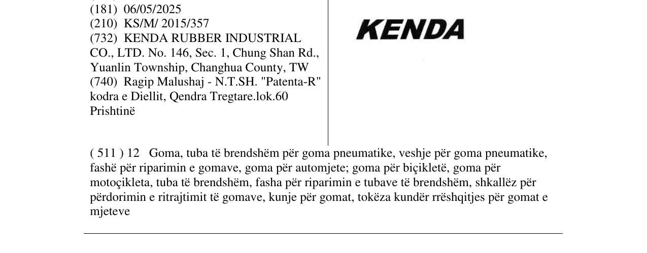 Zëri i markës KENDA në buletin