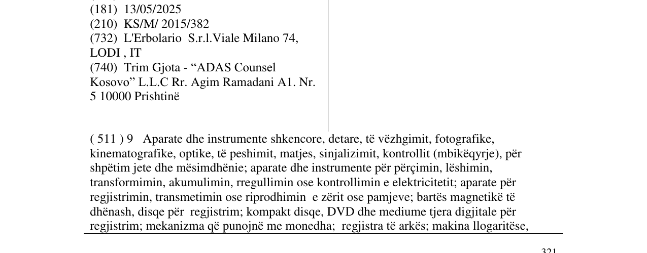 Zëri i markës L'ERBOLARIO në buletin