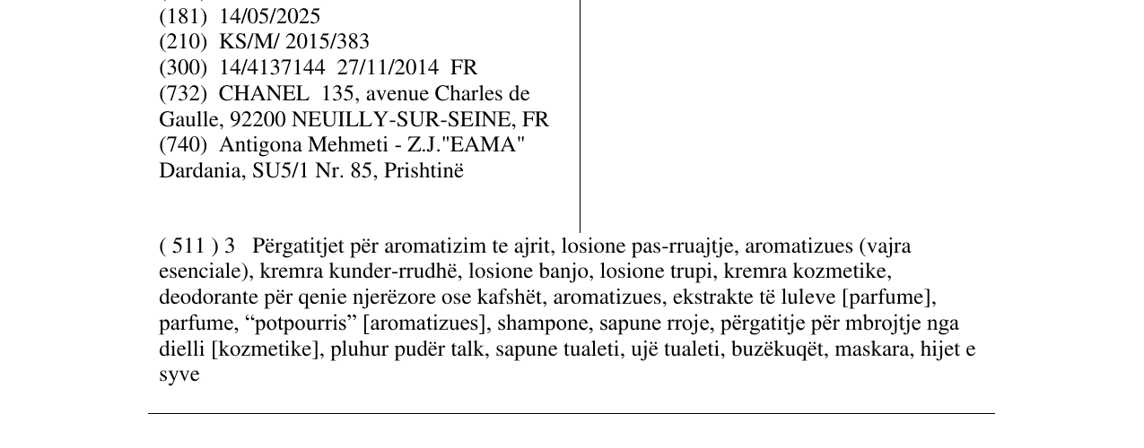Zëri i markës CHANCE CHANEL EAU VIVE në buletin
