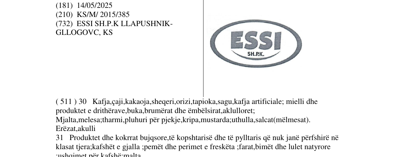 Zëri i markës ESSI SH.P.K. në buletin
