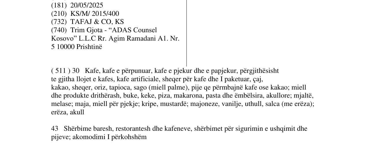 Zëri i markës Leol Caffe në buletin
