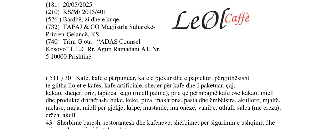 Zëri i markës LeOl caffe në buletin