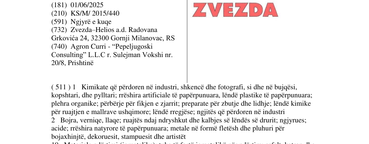 Zëri i markës ZVEZDA në buletin