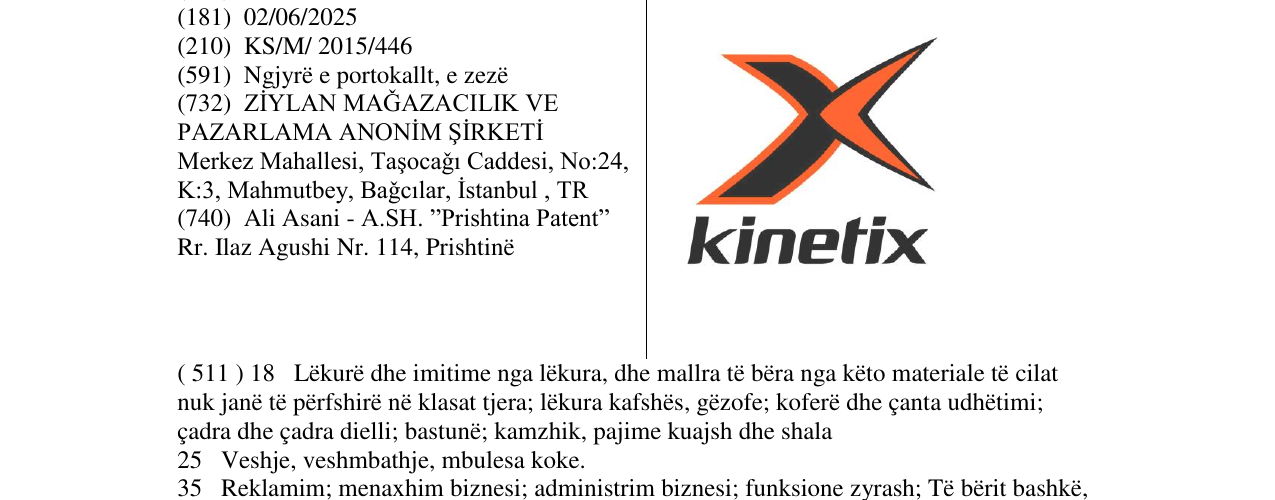 Zëri i markës Kinetix në buletin