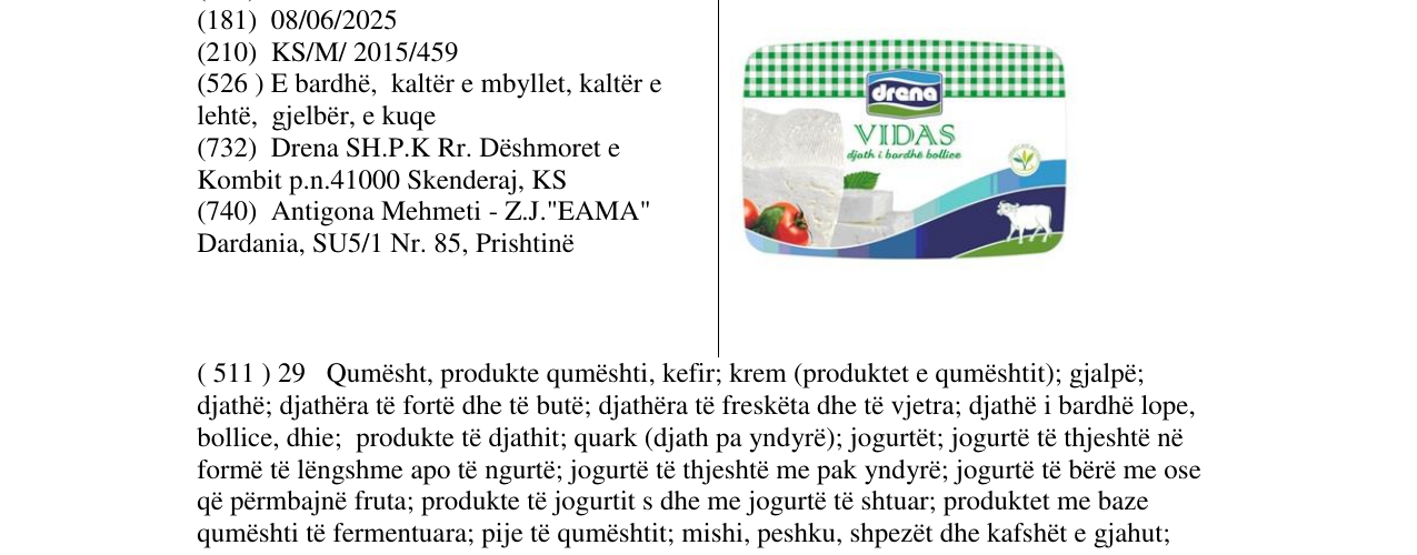 Zëri i markës drena VIDAS djath I bardhë bollice në buletin