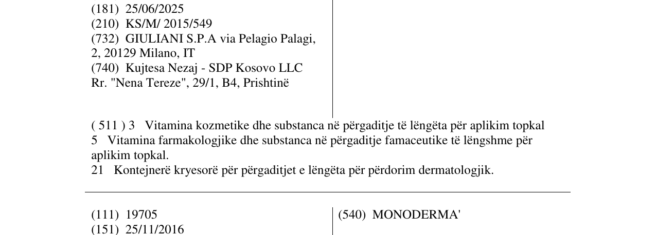 Zëri i markës MONODERMODOSE në buletin