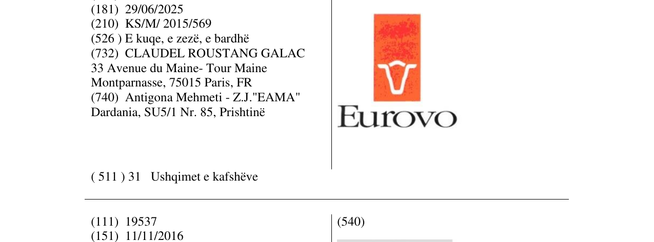 Zëri i markës Eurovo në buletin