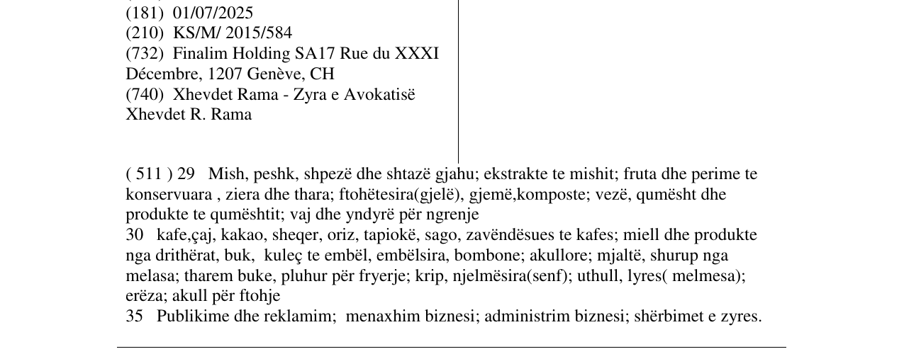 Zëri i markës PAILLASSE në buletin