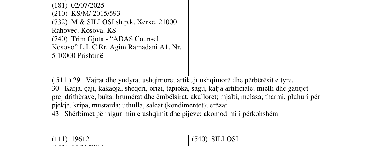 Zëri i markës MULLIRI në buletin
