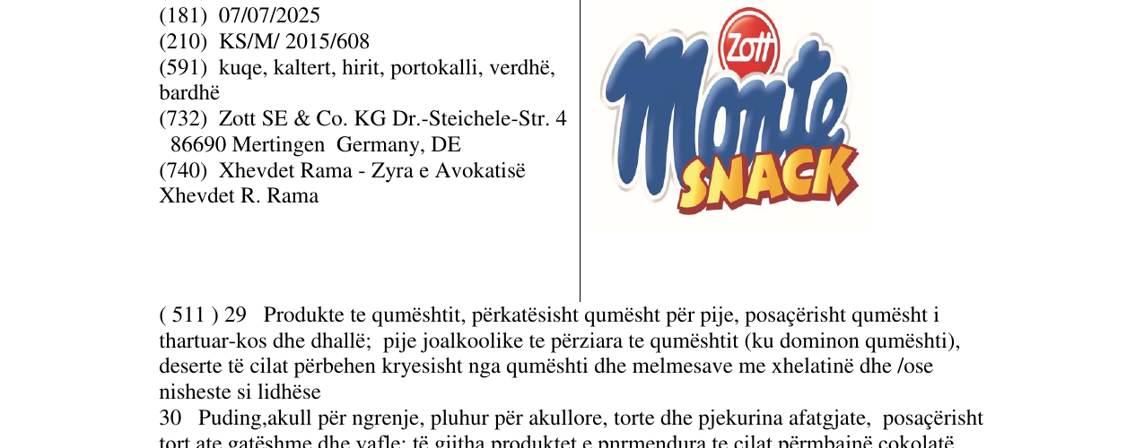 Zëri i markës monte SNACK në buletin
