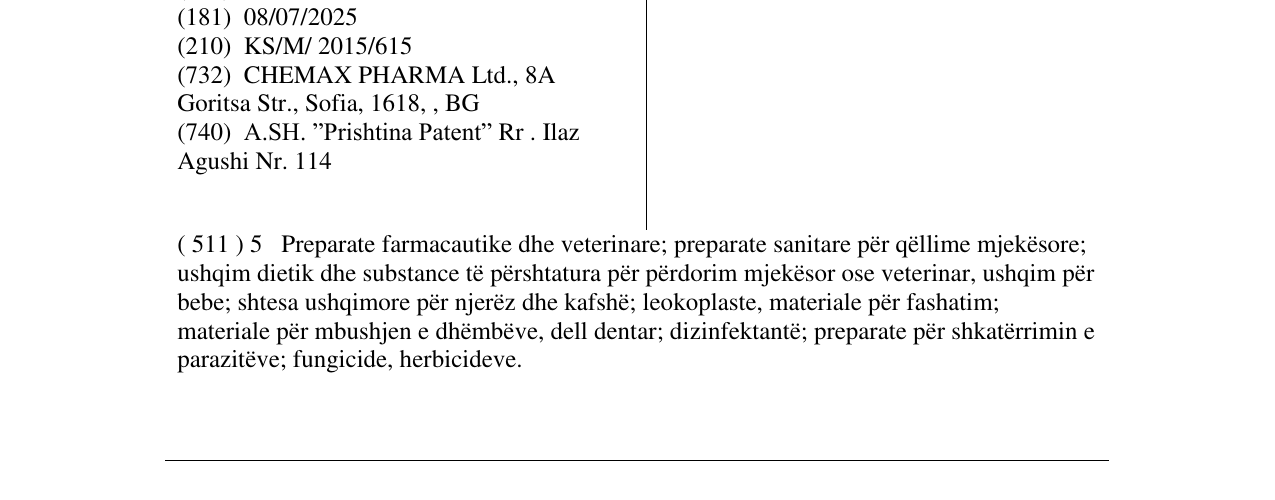 Zëri i markës EXPECTORANS No 5 në buletin