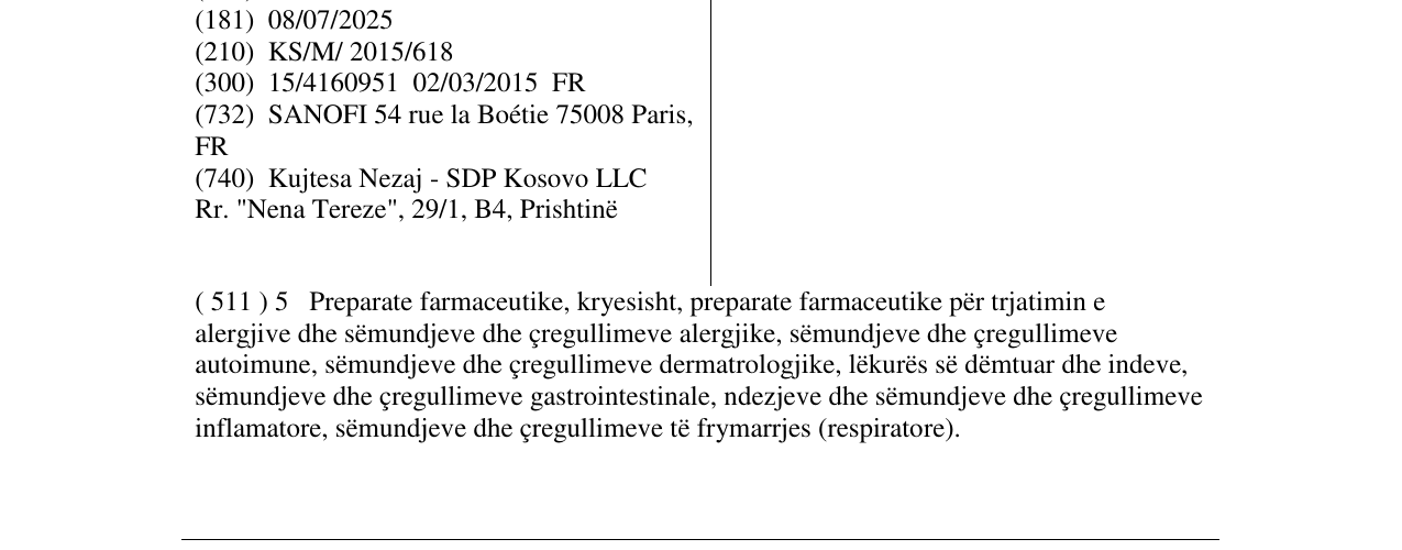 Zëri i markës DUPRIGET në buletin
