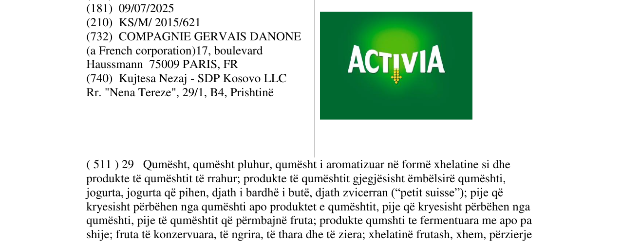 Zëri i markës ACTIVIA në buletin