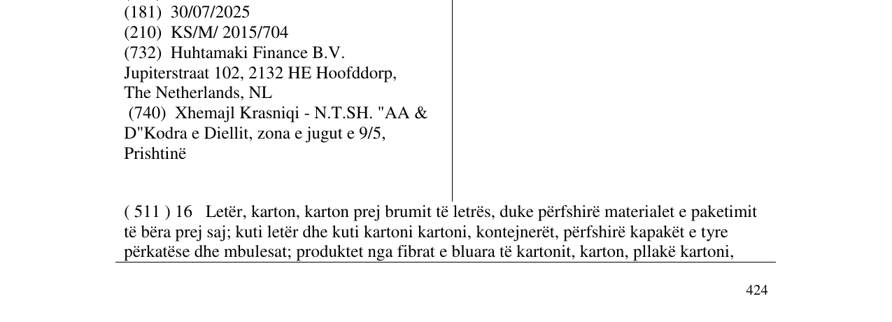 Zëri i markës HUHTAMAKI në buletin